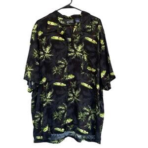 Puritan Mens Tropical Hawaiian Shirt XXL Button Up Rayon Palm Tree Black Green